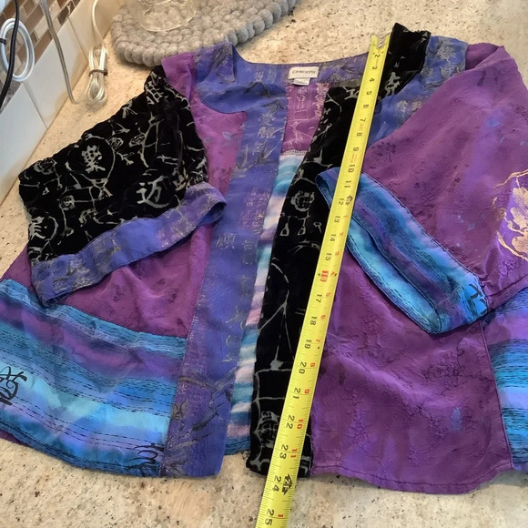 Chico’s Silk Topper Cardigan Size 2 (Large) Purple and Black - Picture 6 of 7